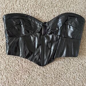 Tiger Mist Paloma Top Black Faux Leather Corset Bustier XS Strapless Top